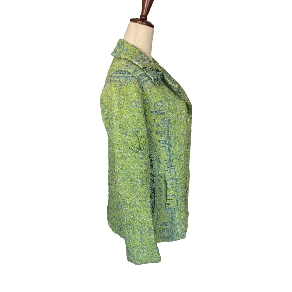 Vintage 90s y2k Tracy Feith Silk Green Paisley Quilted Blazer Jacket sz 2 XS - Picture 5 of 13